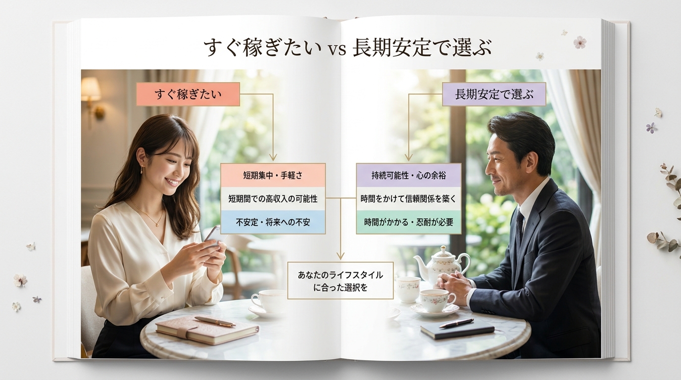 すぐ稼ぎたい vs 長期安定で選ぶ