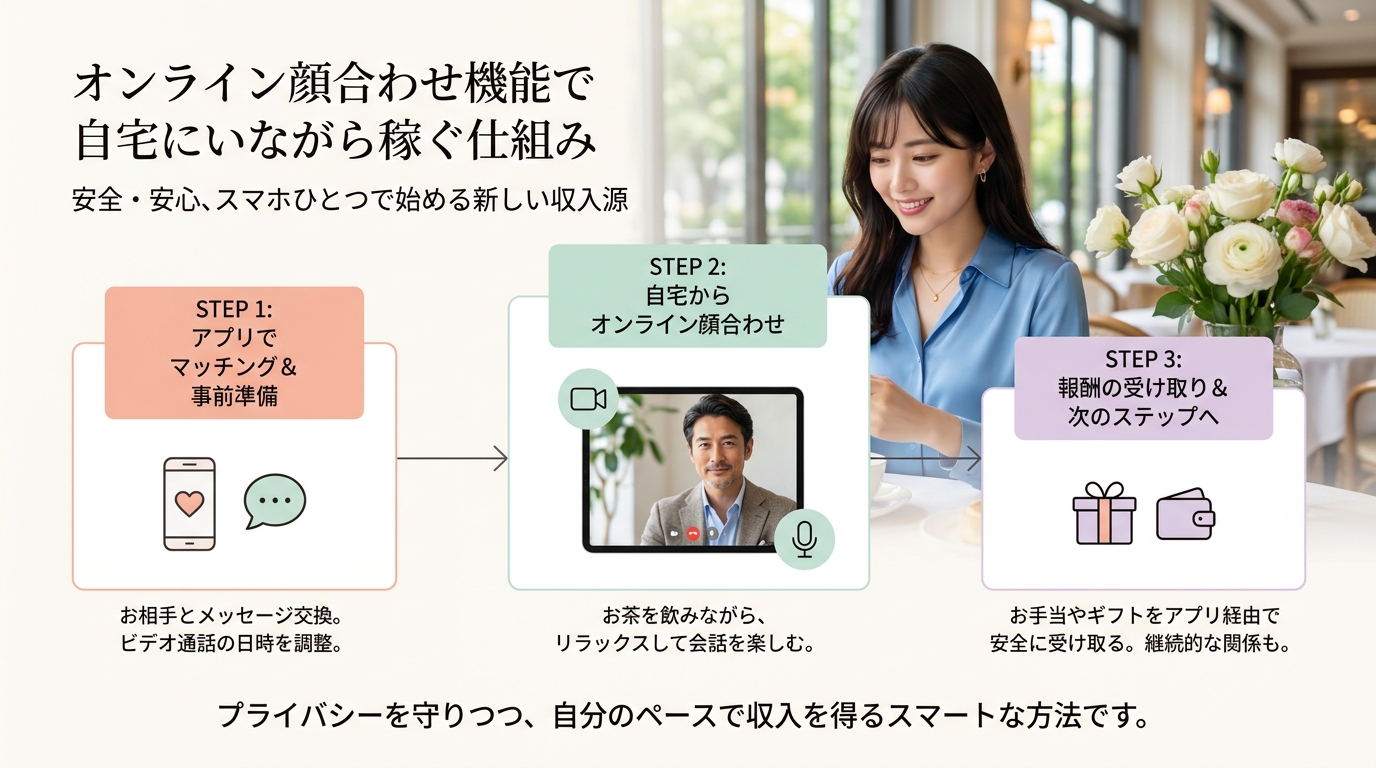 オンライン顔合わせ機能で自宅にいながら稼ぐ仕組み