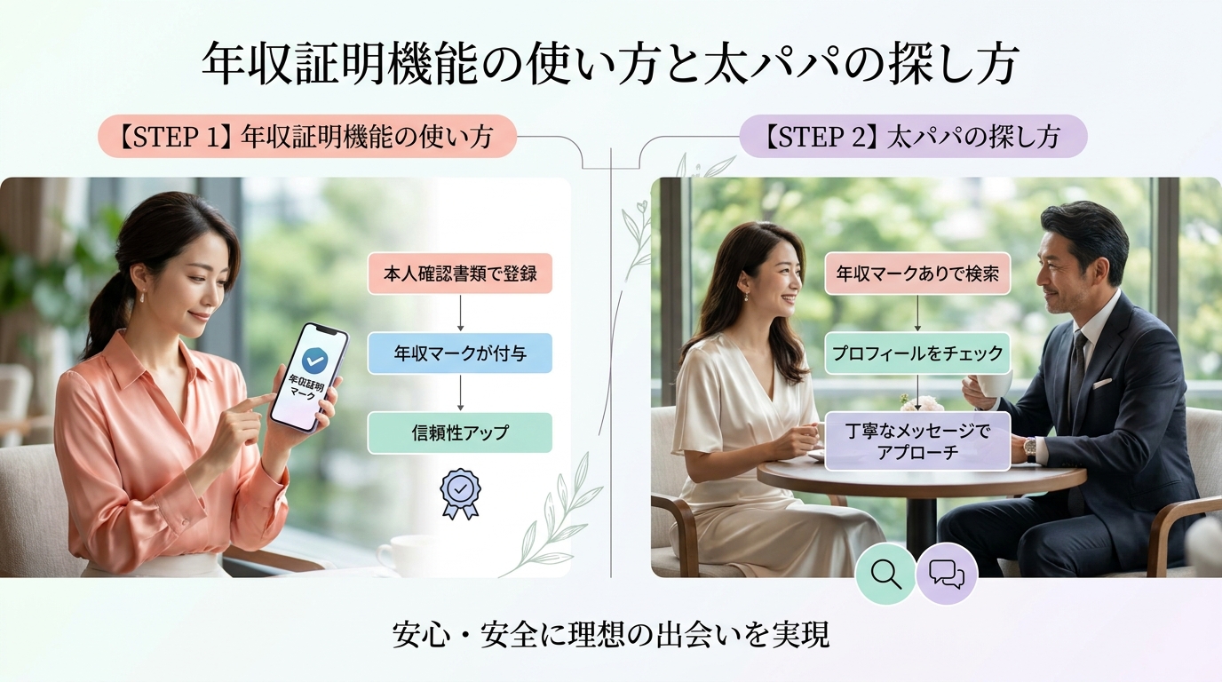 年収証明機能の使い方と太パパの探し方